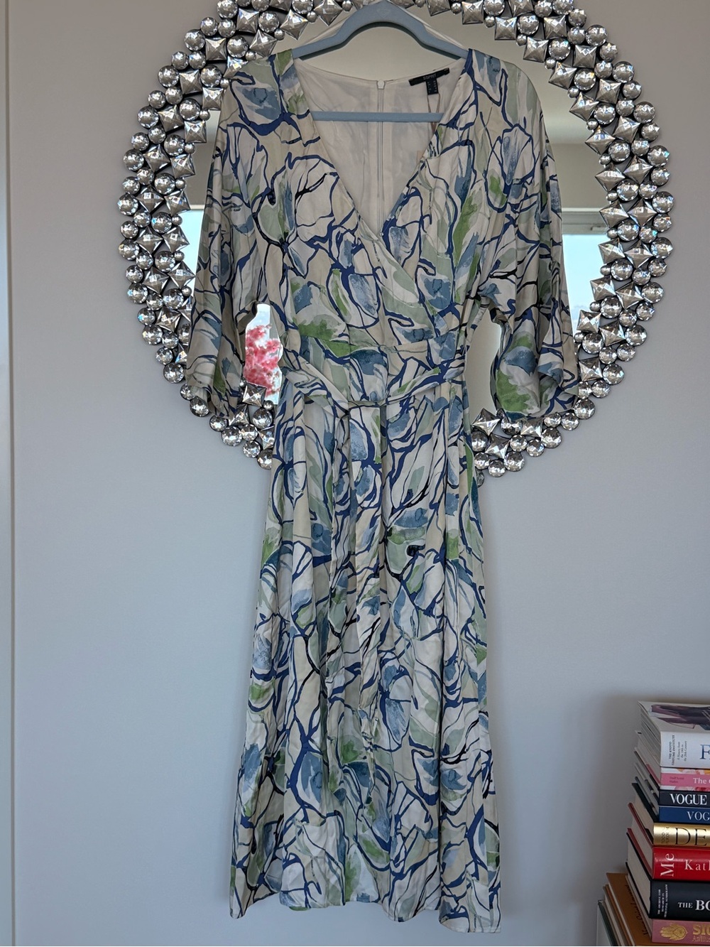 Esprit White Midi Dress with Blue & Green Floral Print